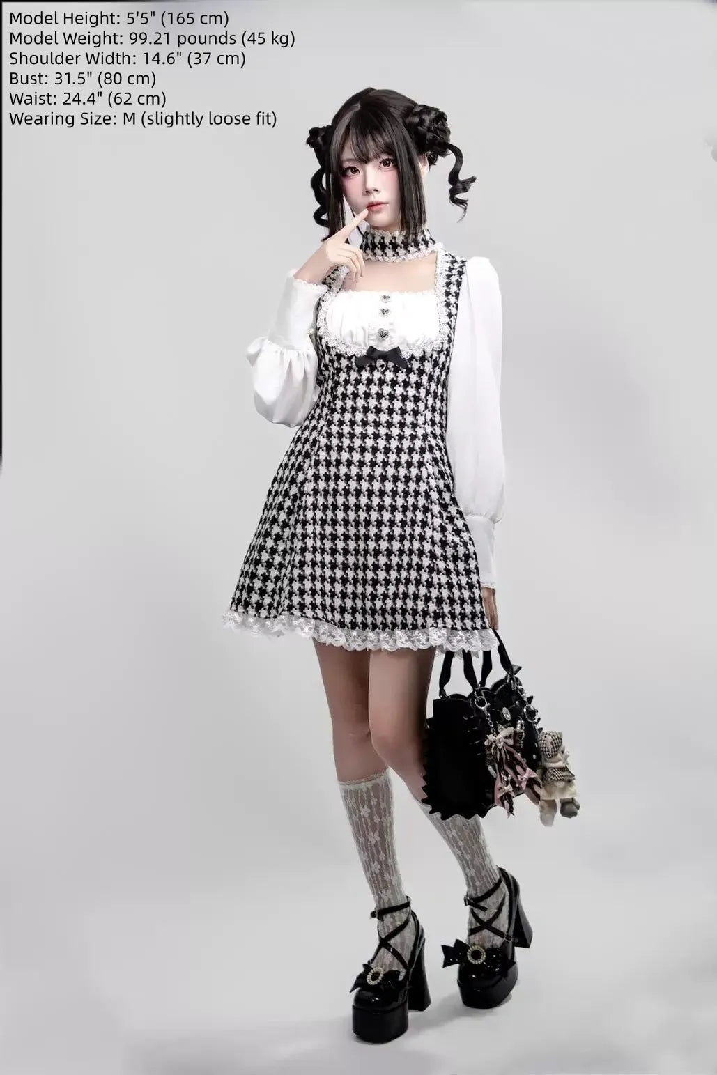 Jirai Kei Houndstooth Dress, Non Detachable Choker 45266:843390
