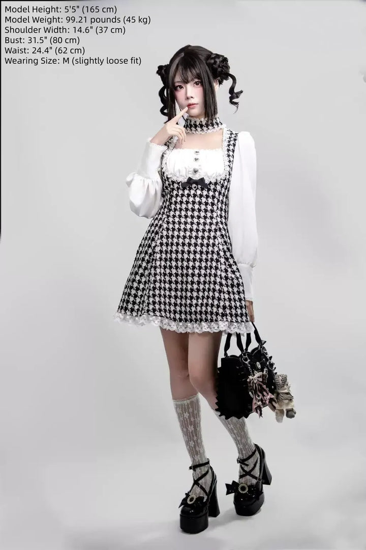 Jirai Kei Houndstooth Dress, Non Detachable Choker 45266:843390