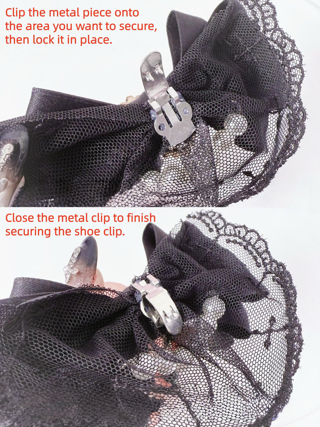 Jirai Kei Bowknot Shoe Clips, Heart-Shaped Faux Pearl 45356:845559