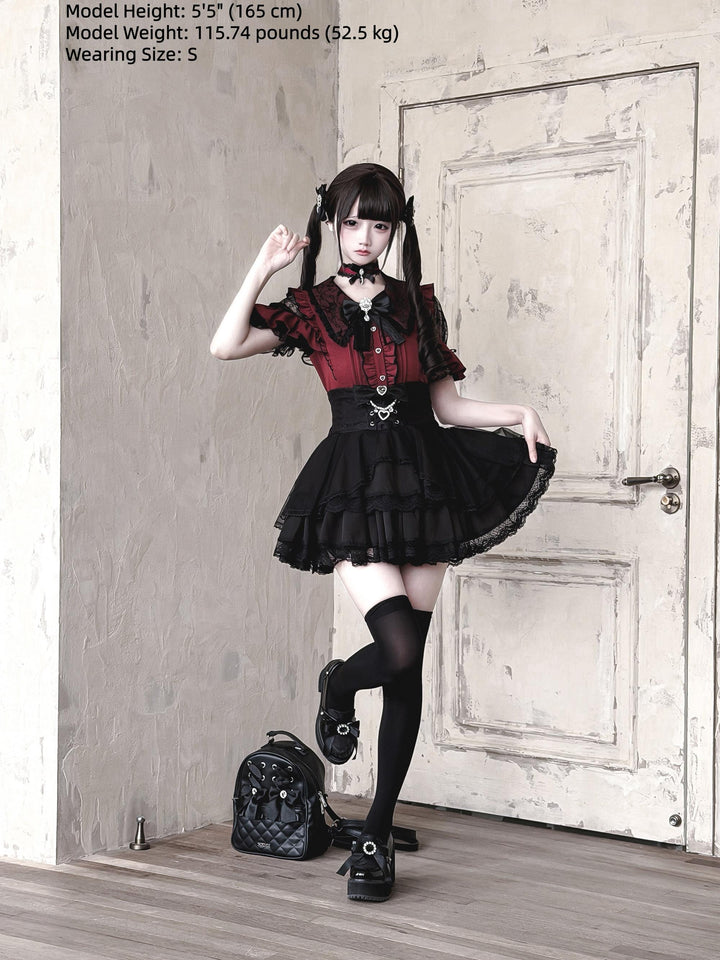 Jirai Kei Lace Sleeve Blouse, Ruffle Details 45194:841395