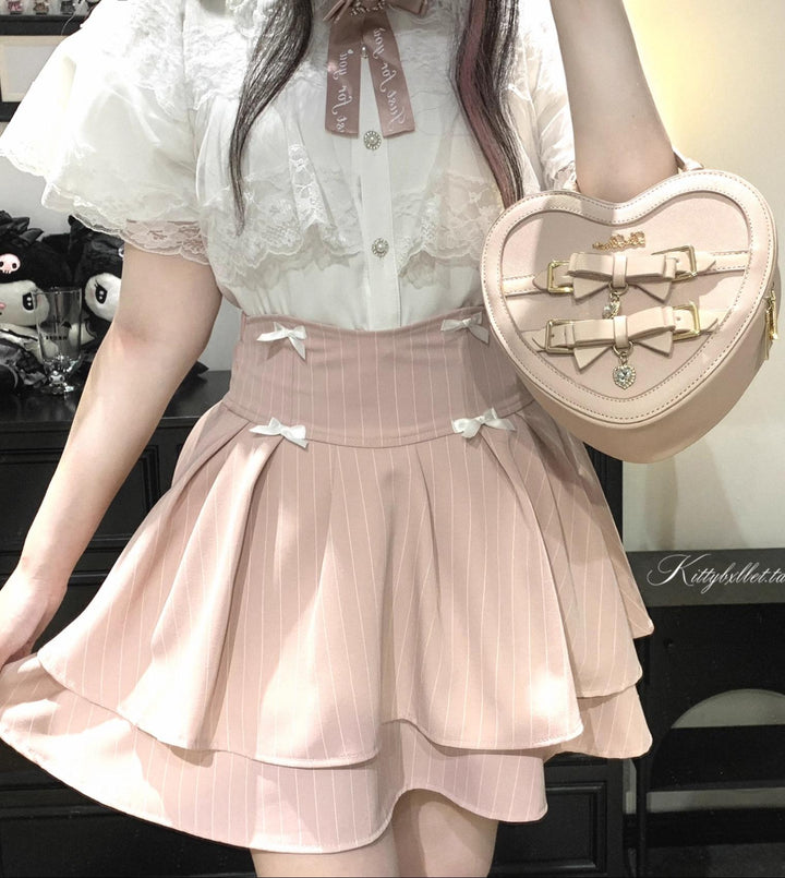 Striped Jirai Kei Skirt With Elastic Waist & Built-in Shorts 43074:766280