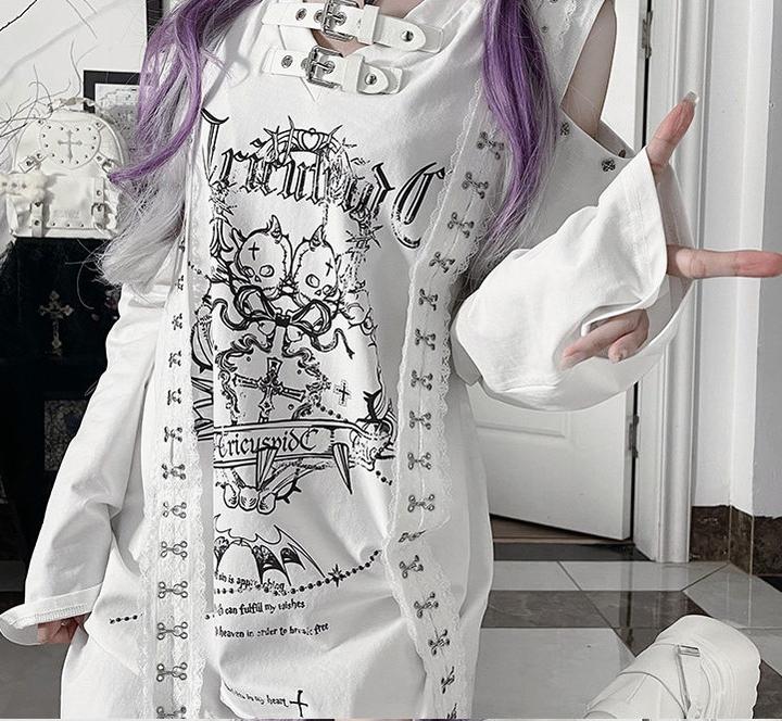 Subculture Long-Sleeved T-shirt, Belted Neck 44563:816476