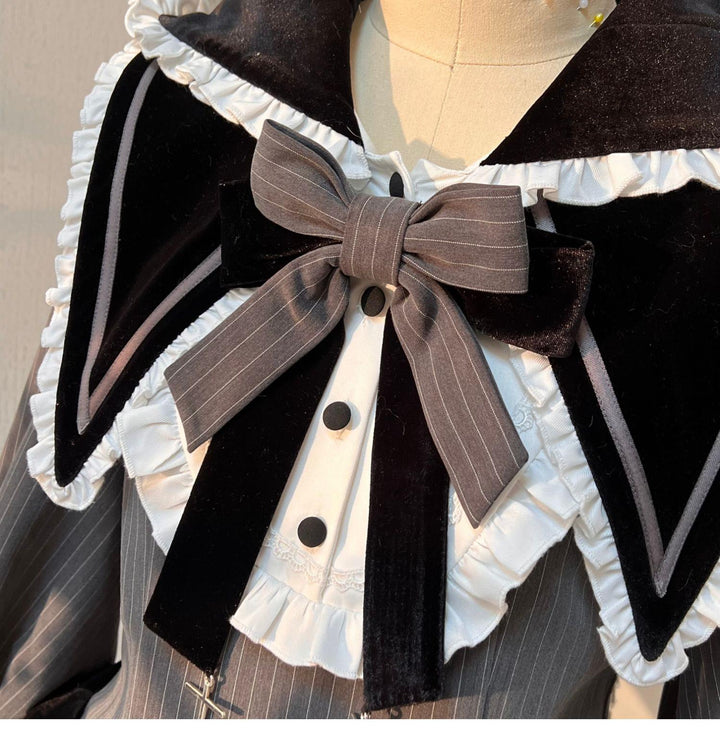 Kawaii Lolita Dress Grey OP With Long Bunny Ears and Plush Ball 42320:738107