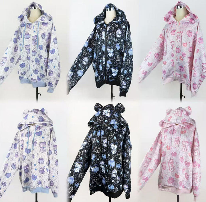 Yami Kawaii Printed Jacket and Hoodie, Bear Ear 44149:798133