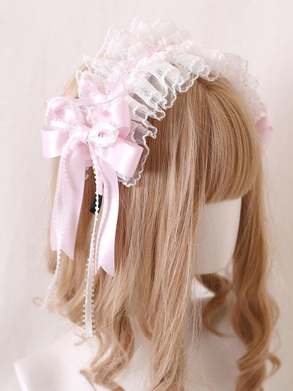 Lolita Headdress Pink Satin Hat Ballet Hair Clip Lace KC 37018:551514