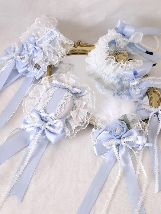 Lolita Headdress Blue Satin Ballet Hair Clip Lace Headband 37020:551586
