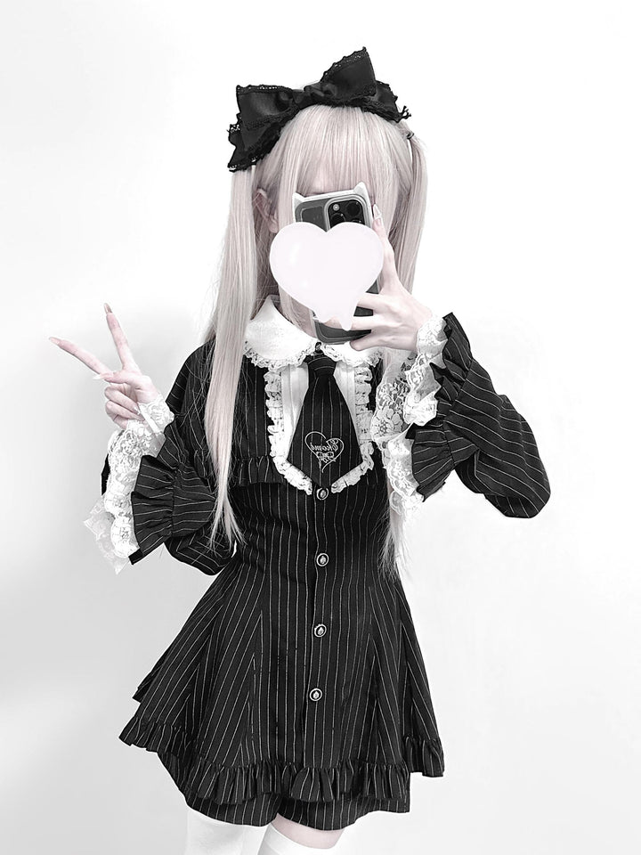 Jirai Kei Cape Dress Set, Detachable Embroidered Tie 44586:814418