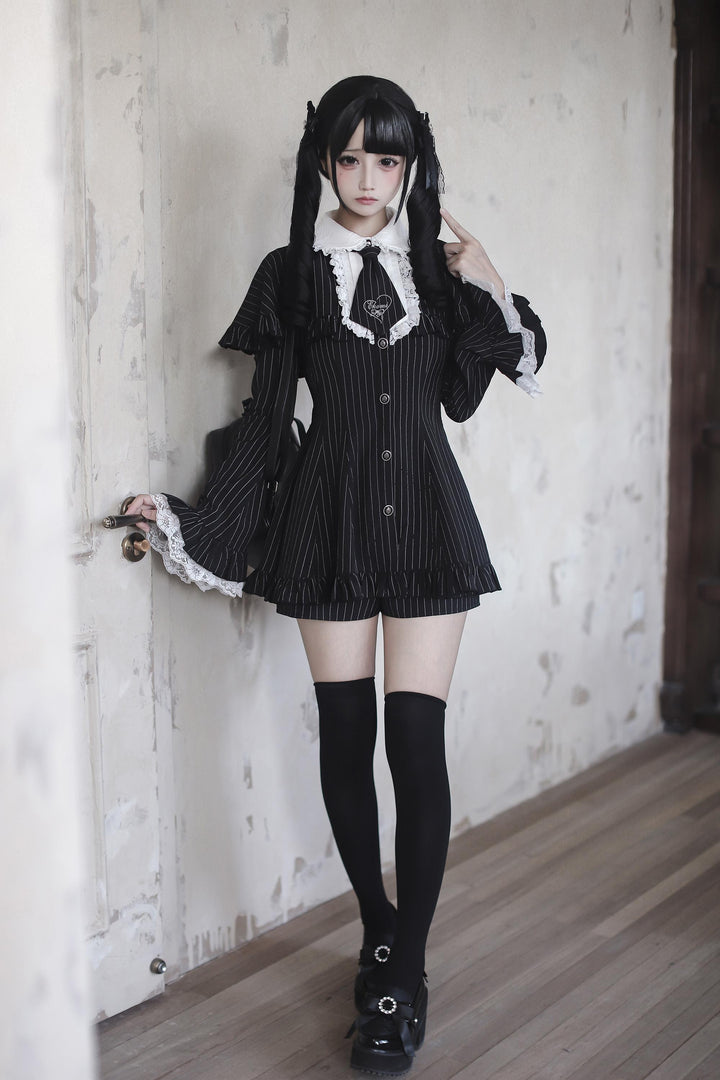 Jirai Kei Cape Dress Set, Detachable Embroidered Tie 44586:814417