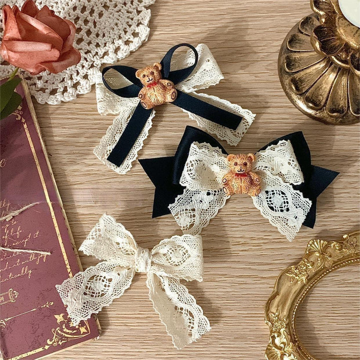 Lolita Hair Clips Bear Lace Bow Hair Clips Multicolor 32180:467298 32180:467298