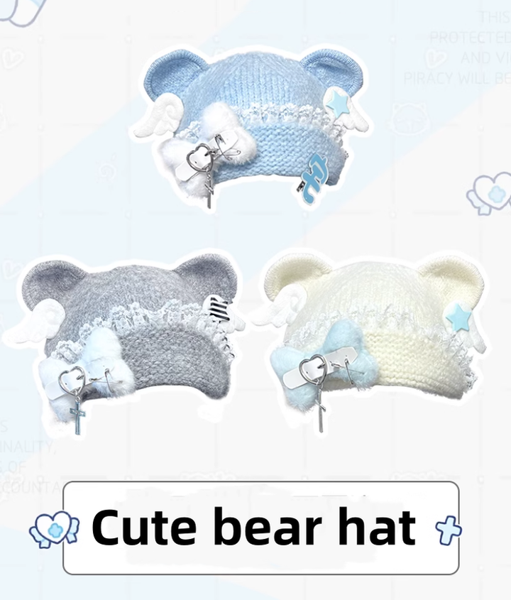 Y2K Knitted Hat Bear Ear Hat Cute Subculture Hat 41738:718098