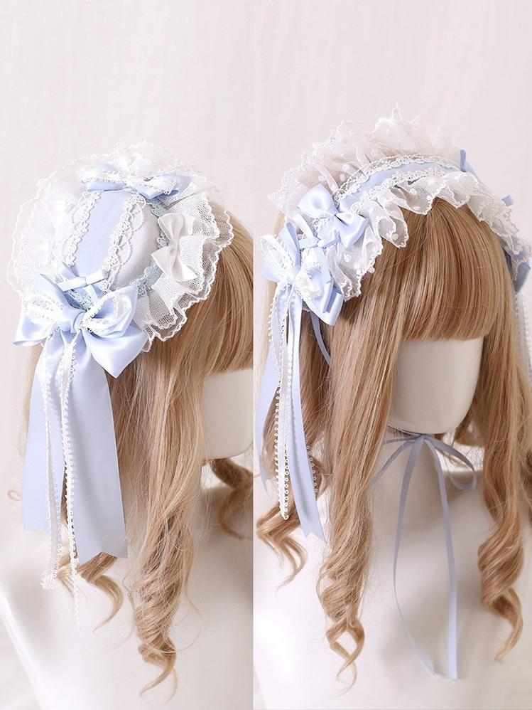 Lolita Headdress Blue Satin Ballet Hair Clip Lace Headband 37020:551598