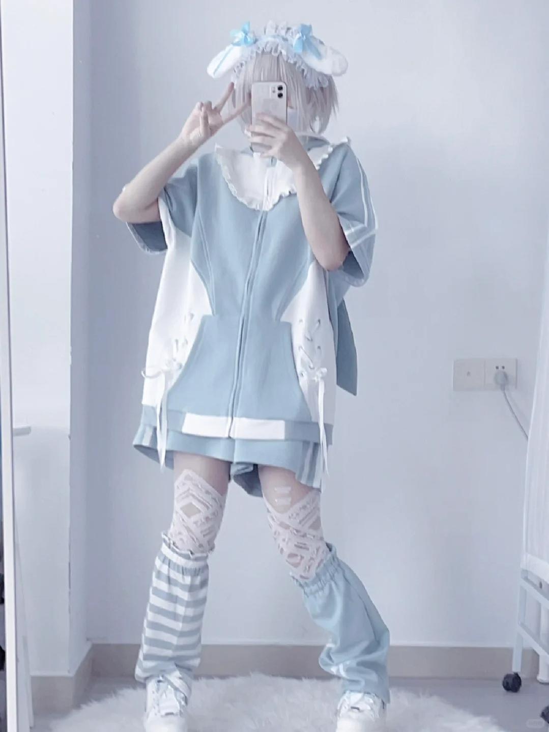 Tenshi Kaiwai Coat Blue Hoode With Long Bunny Ears 21834:758216