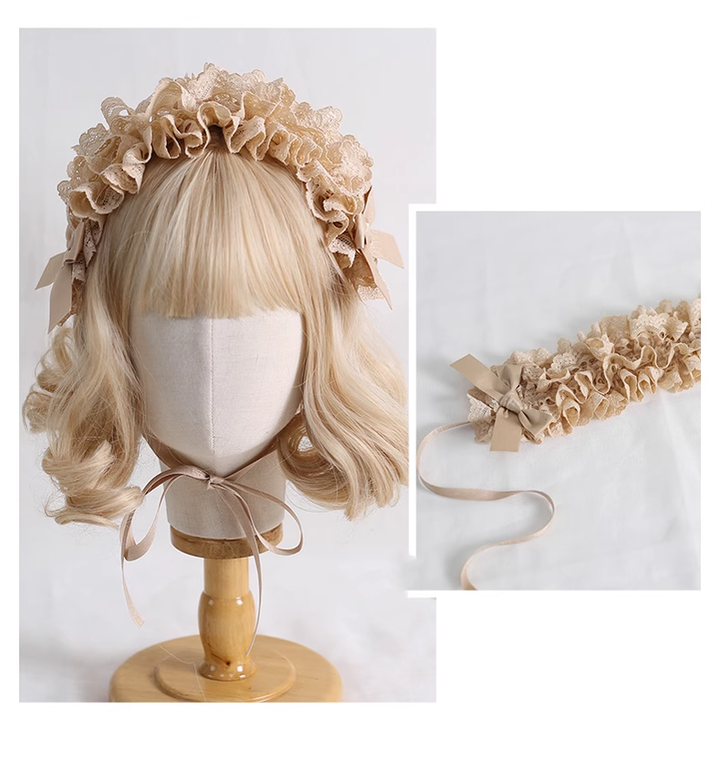 Gothic Lolita Headdress Bow Headband Lace Hairband (Beige) 39648:635426