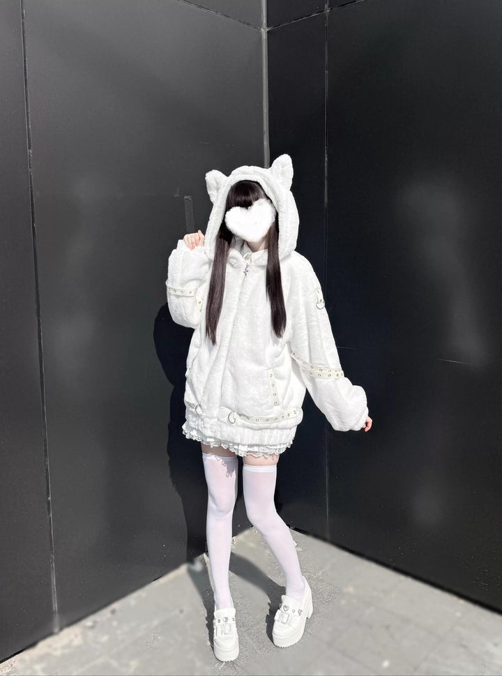 Subculture Oversized Plush Coat, Cat Ear Hood 43938:791945