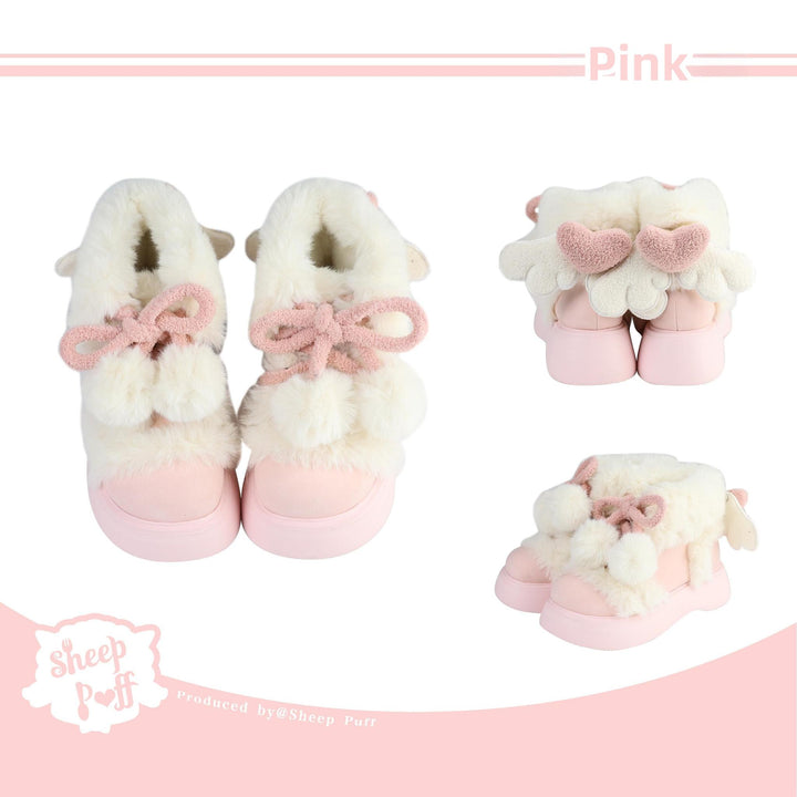 Winter Lolita Shoes Angel Wings Plush Padded Snow Boots (Pink / 35 36 37 38 39) 40328:656008