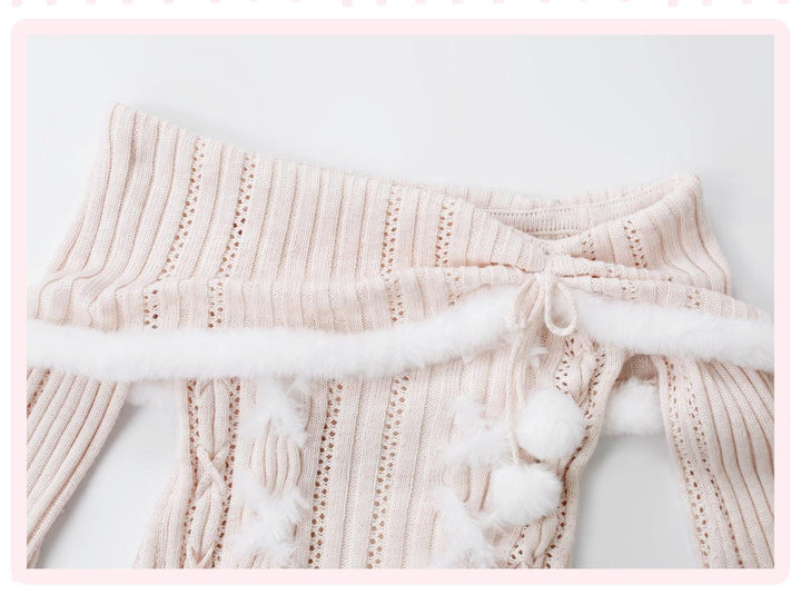 Pink Long Hooded Coat, Off Shoulder Sweater Outfit 44081:794993