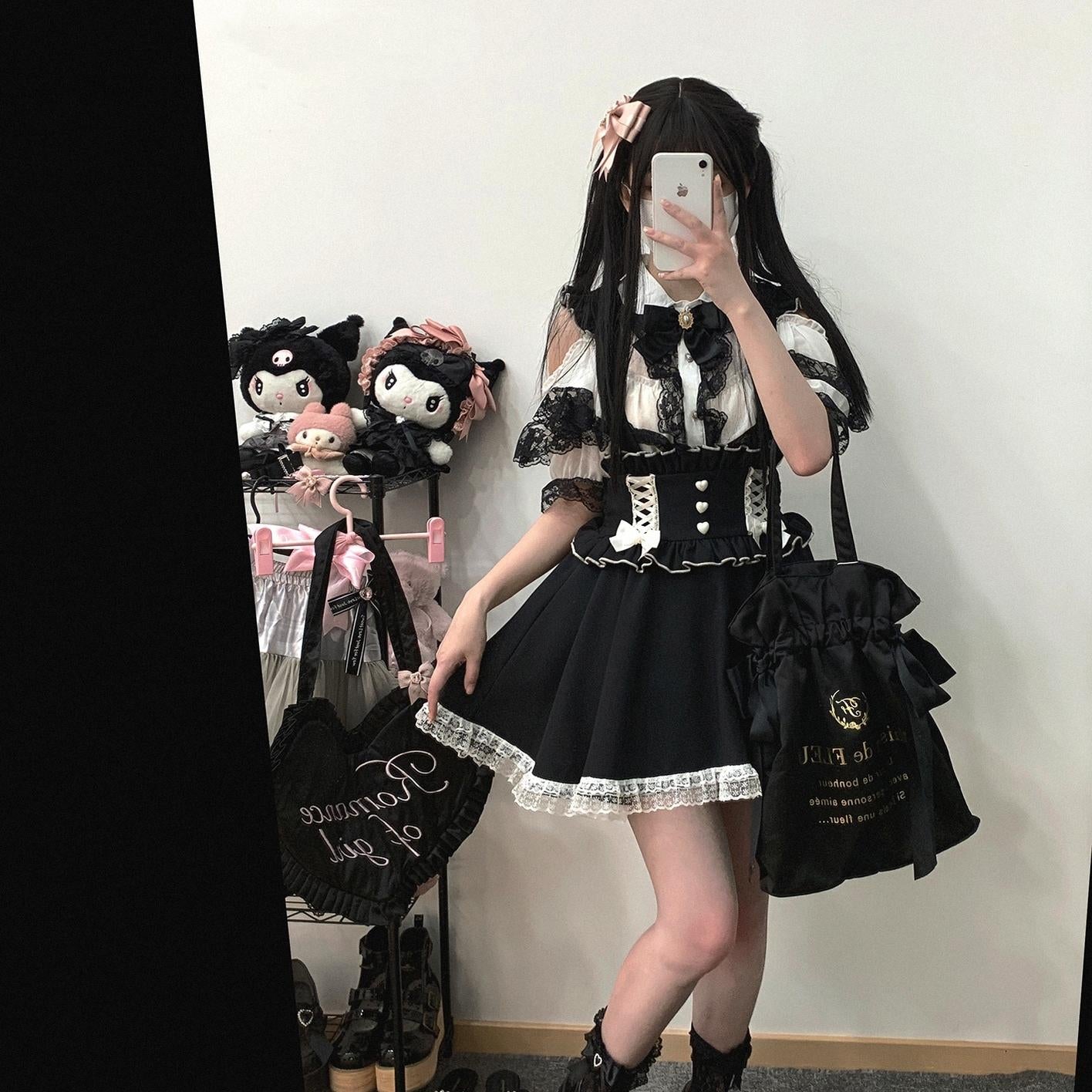 Jirai Kei Suspender Skirt Ruffled Lace Strap Salopette 35372:544214