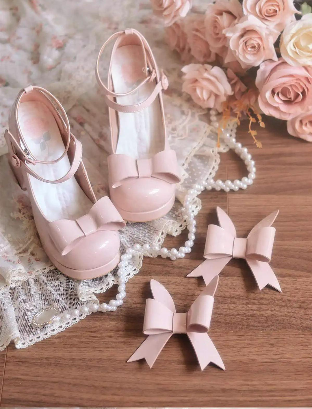 Lolita Shoes Bow Bunny Ear High Heels Round Toe 37598:590396