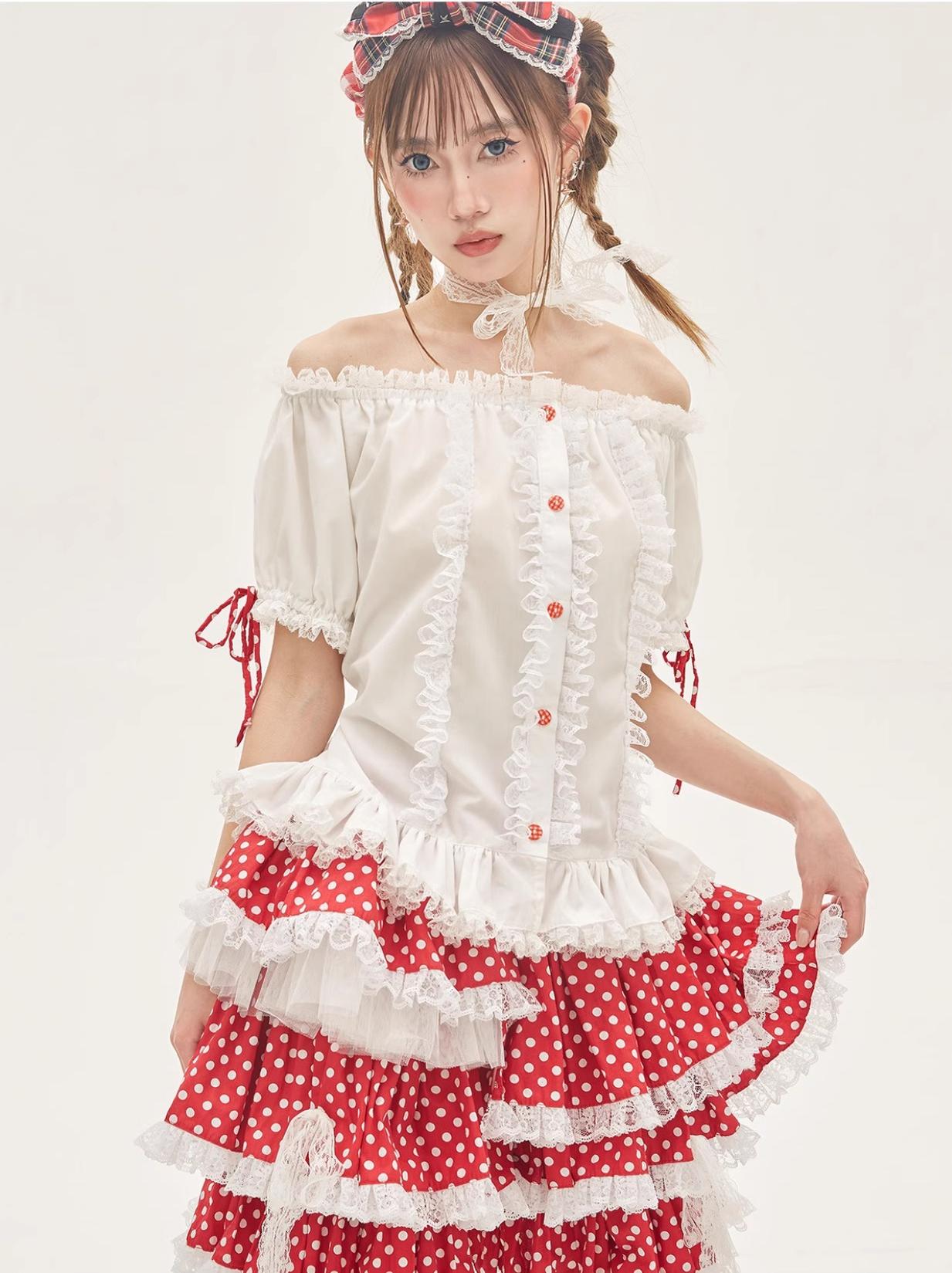 Sweet Lolita Blouse Lace Trim Shirt With Deatachable SLeeves 36158:569370