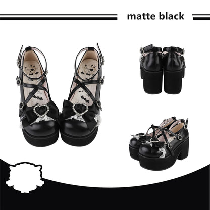 Lolita Platform Shoes Rhinestone Buckles Black Shoes (35 36 37 38 39 40) 37634:574782