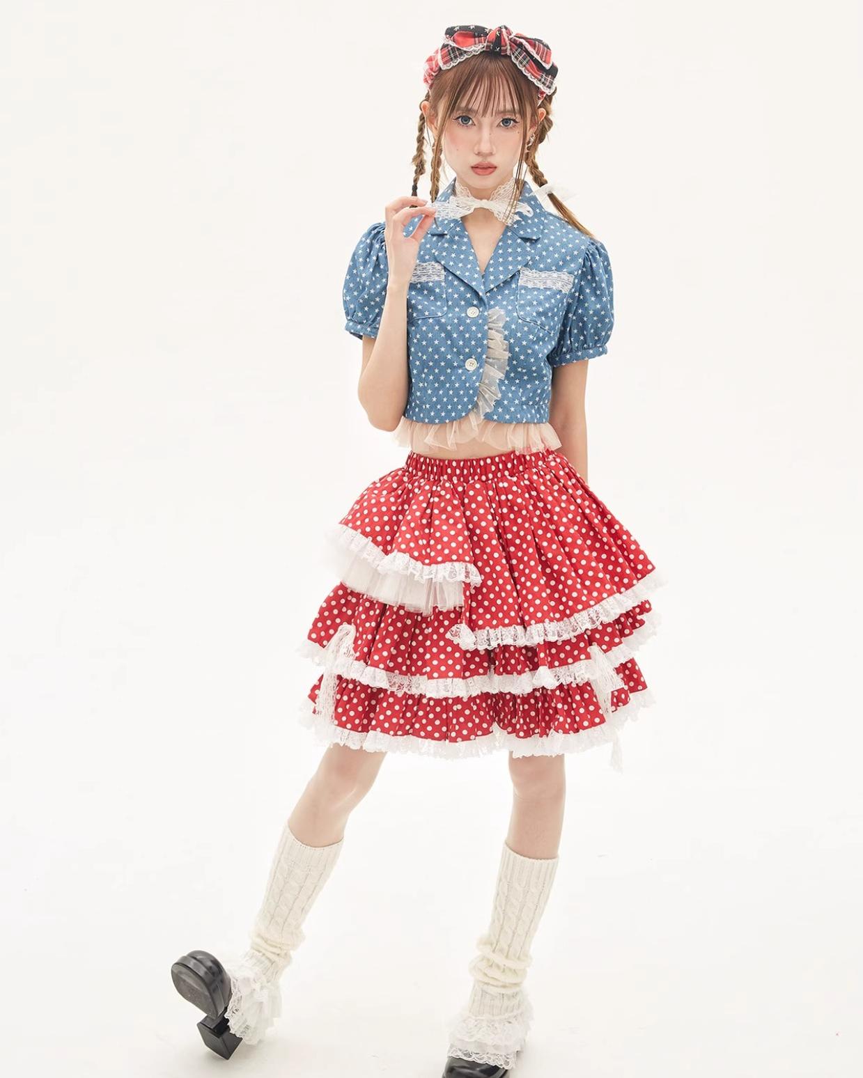 Lolita Skirt Retro Red Polka Dot Skirt 36150:542930