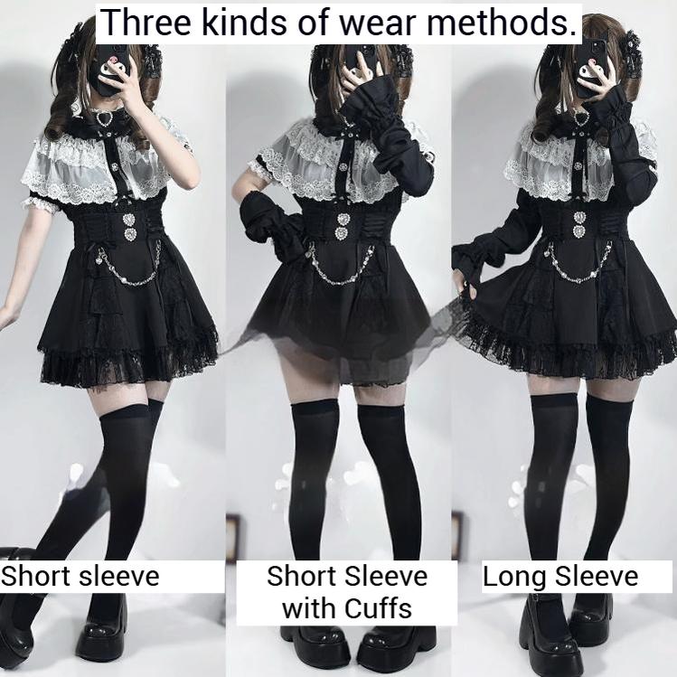Jirai Kei Blouse with Layered Lace Cape & Detachable Sleeve 42860:758763