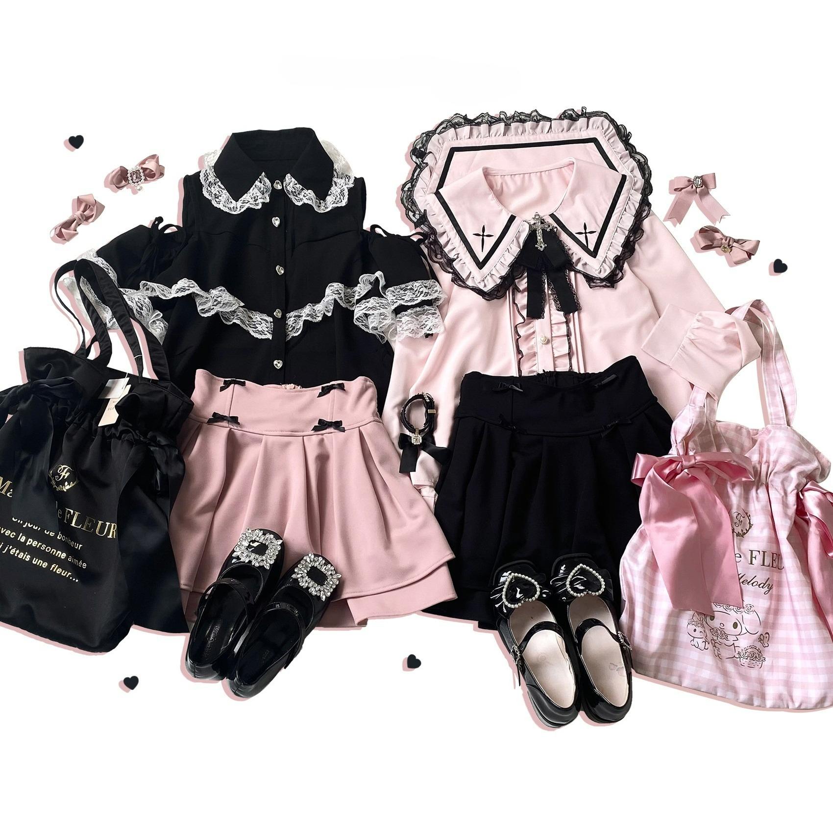Jirai Kei Blouse Sailor Collar Shirt Cross Lace Long Sleeve Jirai Kei Blouse Sailor Collar Shirt Cross Lace Long Sleeve