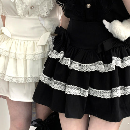 Jirai Kei Skirt Bow Double Layer Lace Cake Skirt 36774:540442