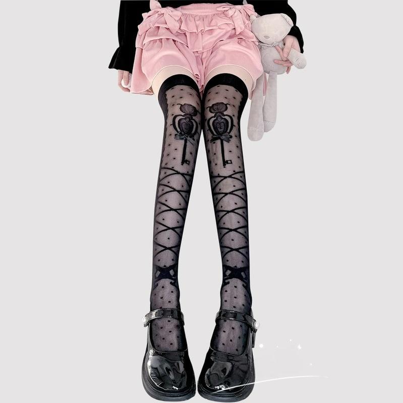 Lolita Socks Cross Thigh Socks Bow Over-the-Knee Stockings 36624:557754