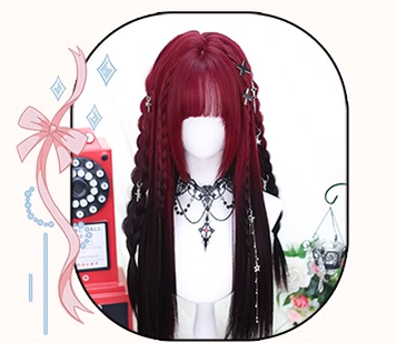 Lolita Wig Y2K Long Staight Wig Red Black Gradient Wig 35608:500816 35608:500816