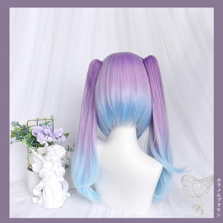 Lolita Wig Blue-Purple Bob Haircut Claw Clip Ponytails 39346:635524