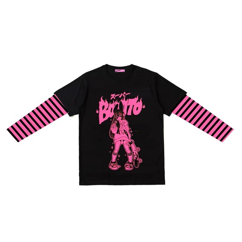 Punk Top Y2K Shirt False Two Striped Long Sleeve T-shirt 34484:538298