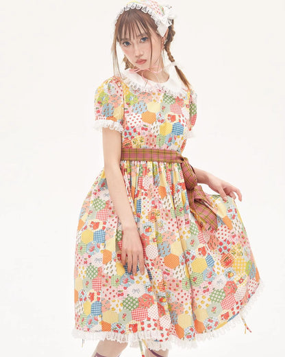 Sweet Lolita Dress Kidcore Floral Dress Drawstring Dress 36156:543420