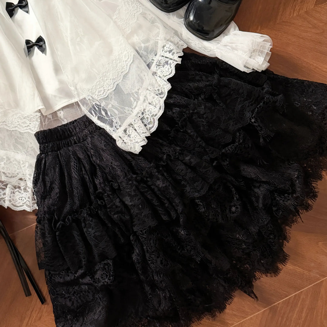 Lightweight Tulle Off Shoulder Blouse, Feather-Design Skirt (L M S) 45343:850524