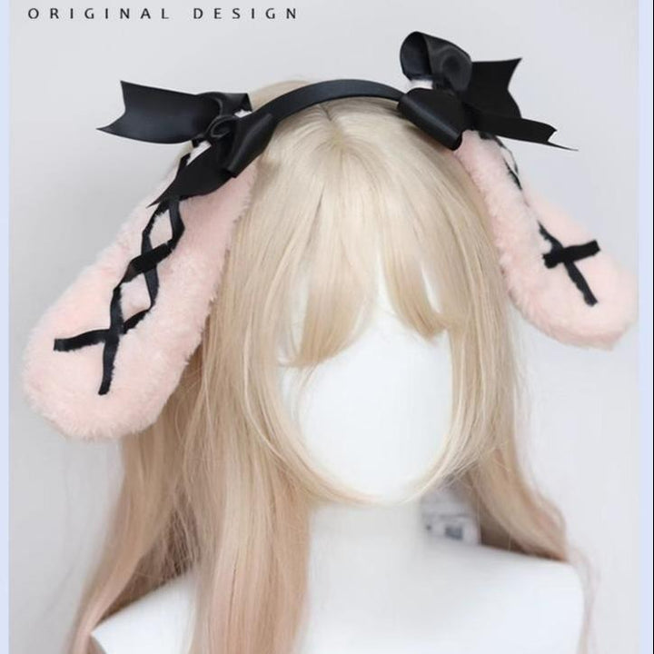 Jirai Kei Sweet Rabbit Ear Hairband Black Pink Hair Accessory (Pink) 22524:365084 (Pink) 22524:365084