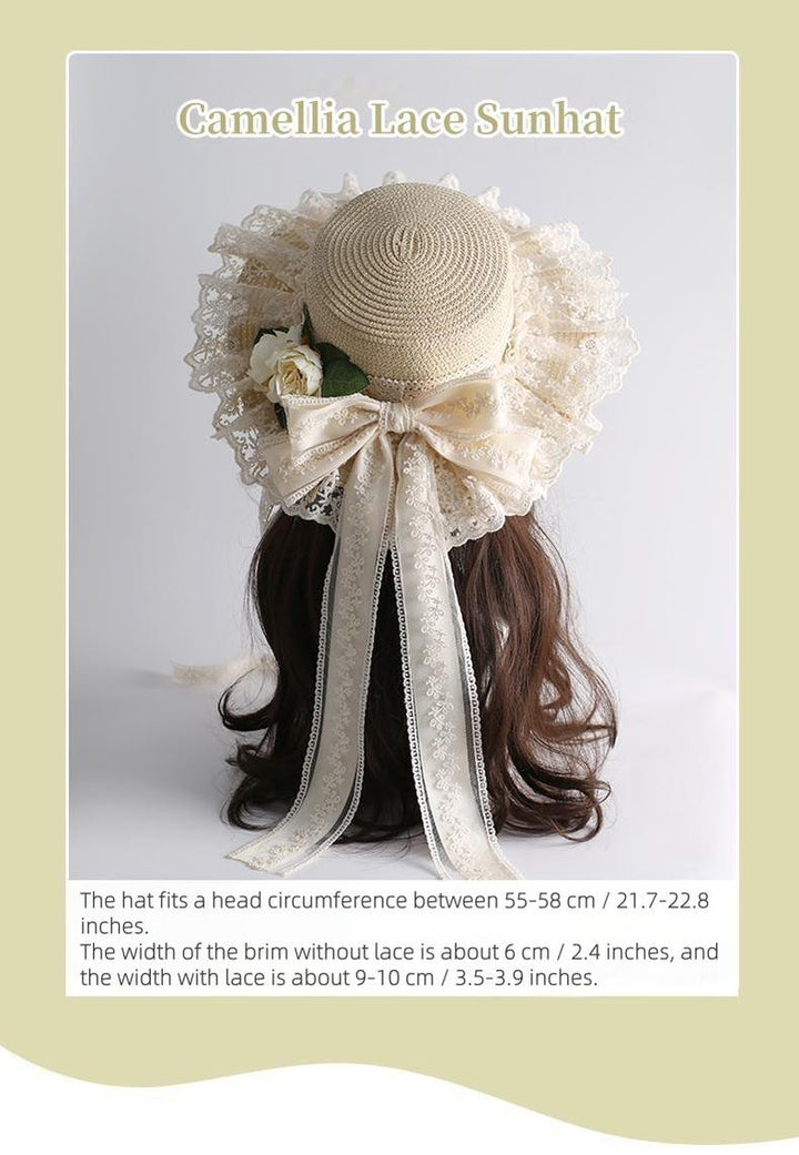 Mori Kei Sunhat Beige Country Lolita Hat With Lace Bow And Soft Straw 42247:734876