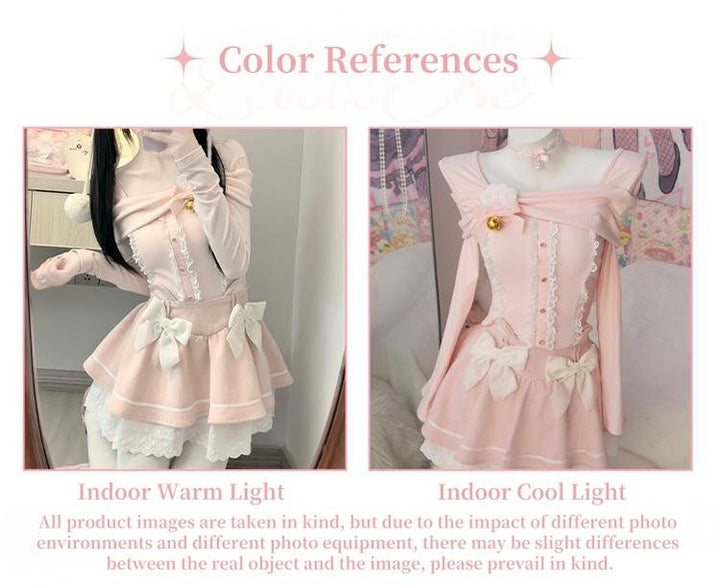 Kawaii Outfit Set Sweetheart Cat Pink Top Bow Skirt Set 41304:695334