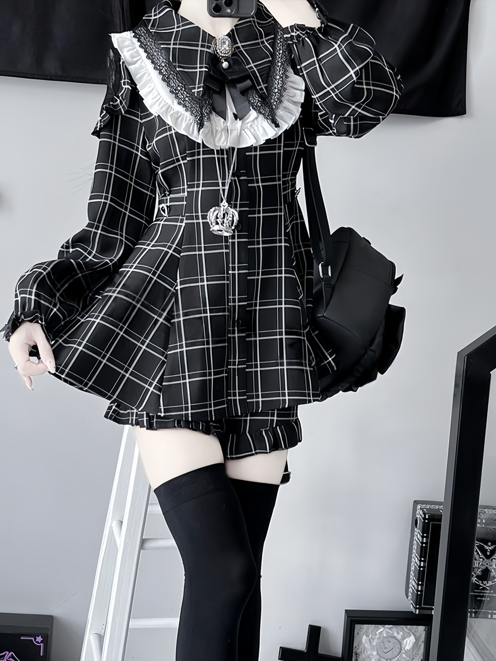Jirai Kei Dress Set With Puritan Collar And Lace Trim Multicolor (L M XL XXL) 37842:738639