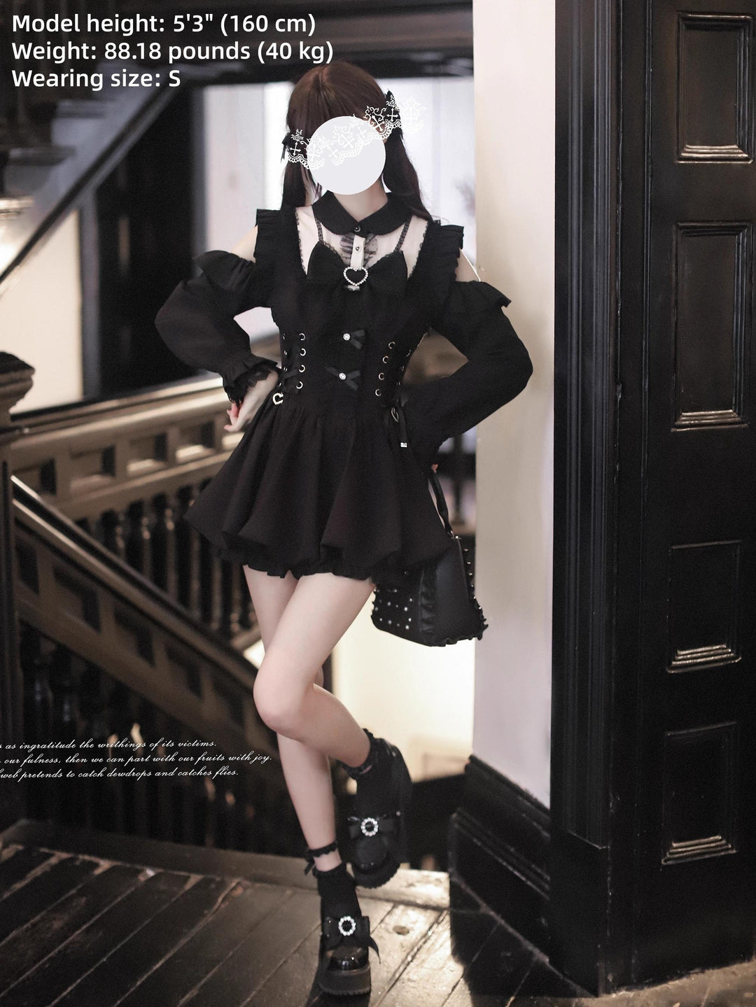 Jirai Kei Open-Shoulder Dress, Lace-Up Waist 44040:793881