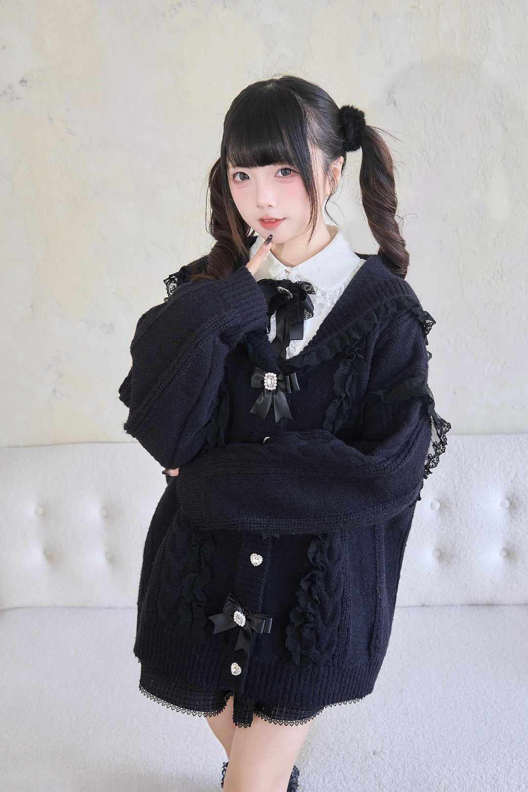 Jirai Kei Sweater Lace Sailor Collar Cardigan With Bows 41682:711780