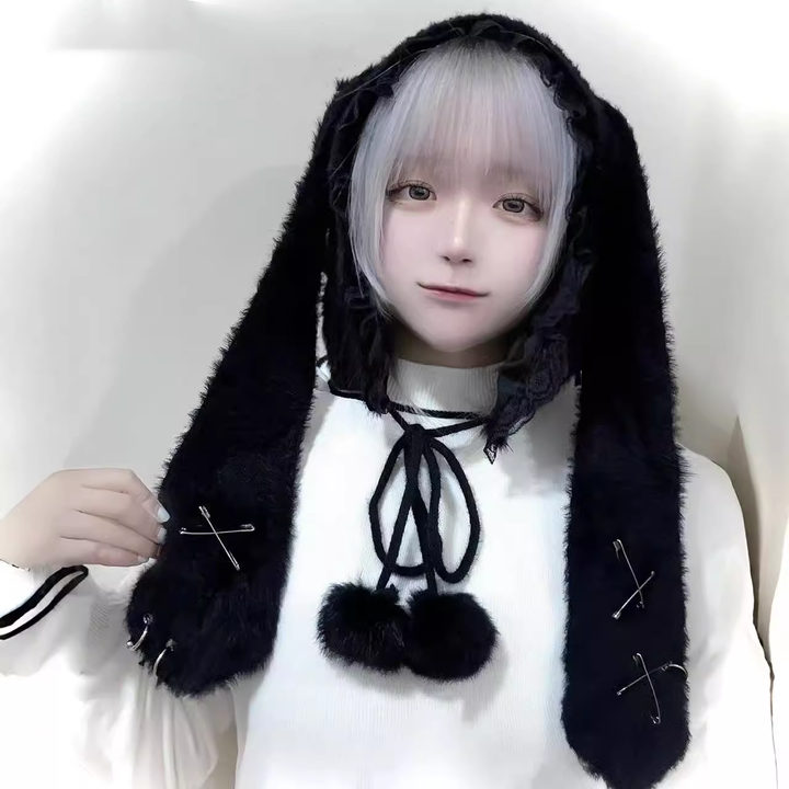 Jirai Kei Hat Winter Knit Bunny Ear Hat Plush Hat 42162:732688