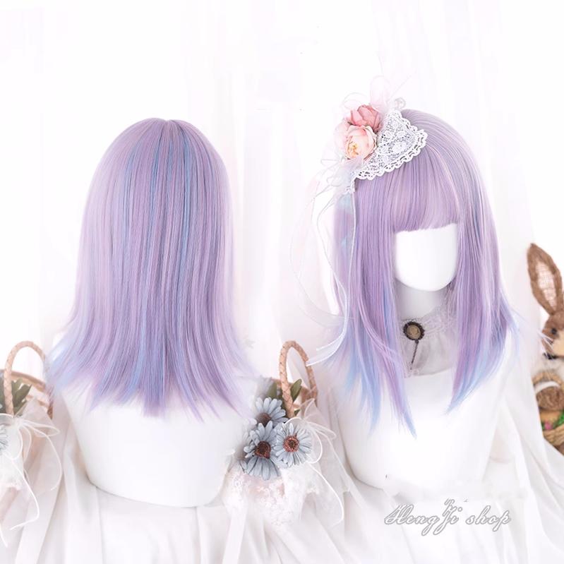 Lolita JK Wig Harajuku Blue Purple Highlight Dyed Wig 31722:367460 31722:367460