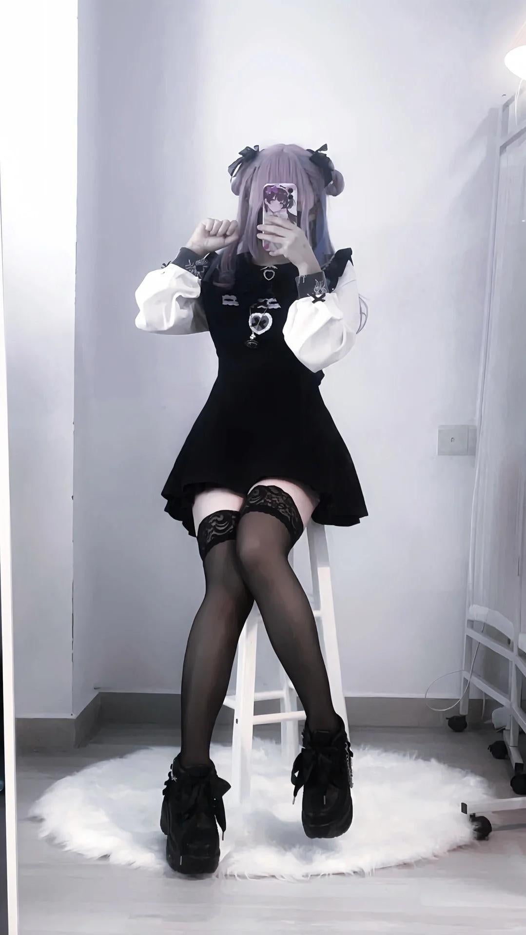 Jirai Kei Set Up Lace Dress Set Black Pink Blue Dress 34480:761506