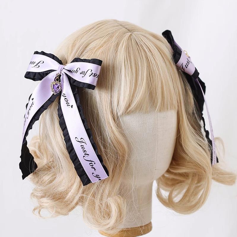 Jirai Kei Ryousangata Hair Clips with Letter Ribbons and Bow 22544:333214