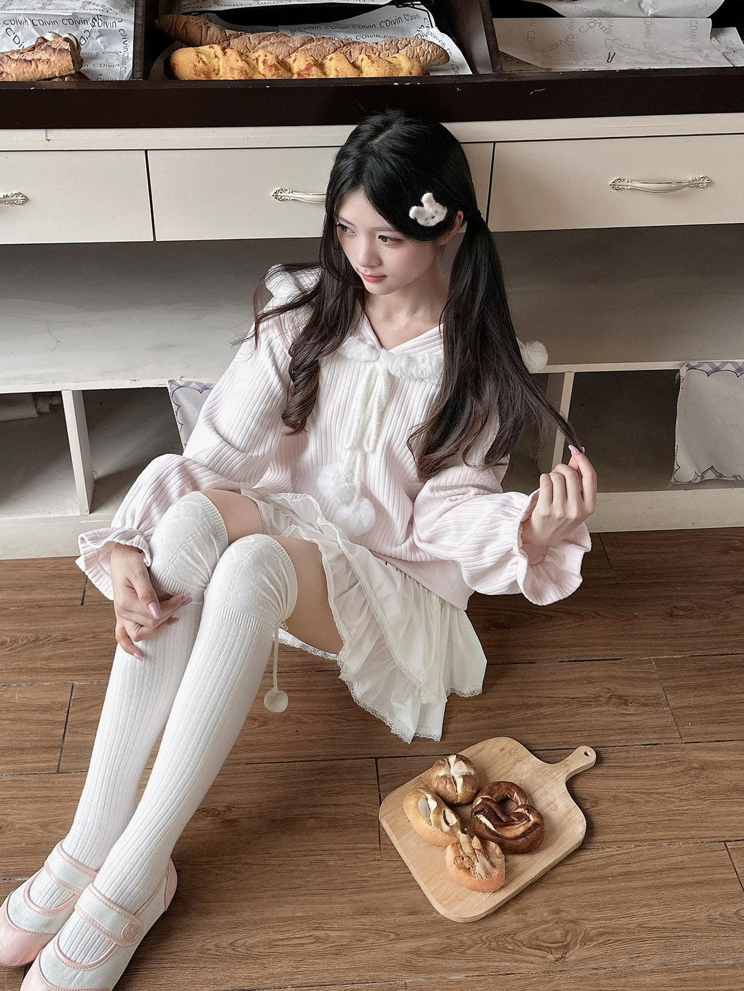 Kawaii Bunny Ear Hoodie, Tiered Skirt 43936:791160