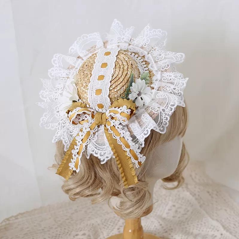 Mori Kei Straw Hat Lolita Strawhat Handmade Elegant Strawhat 36432:522340 36432:522340