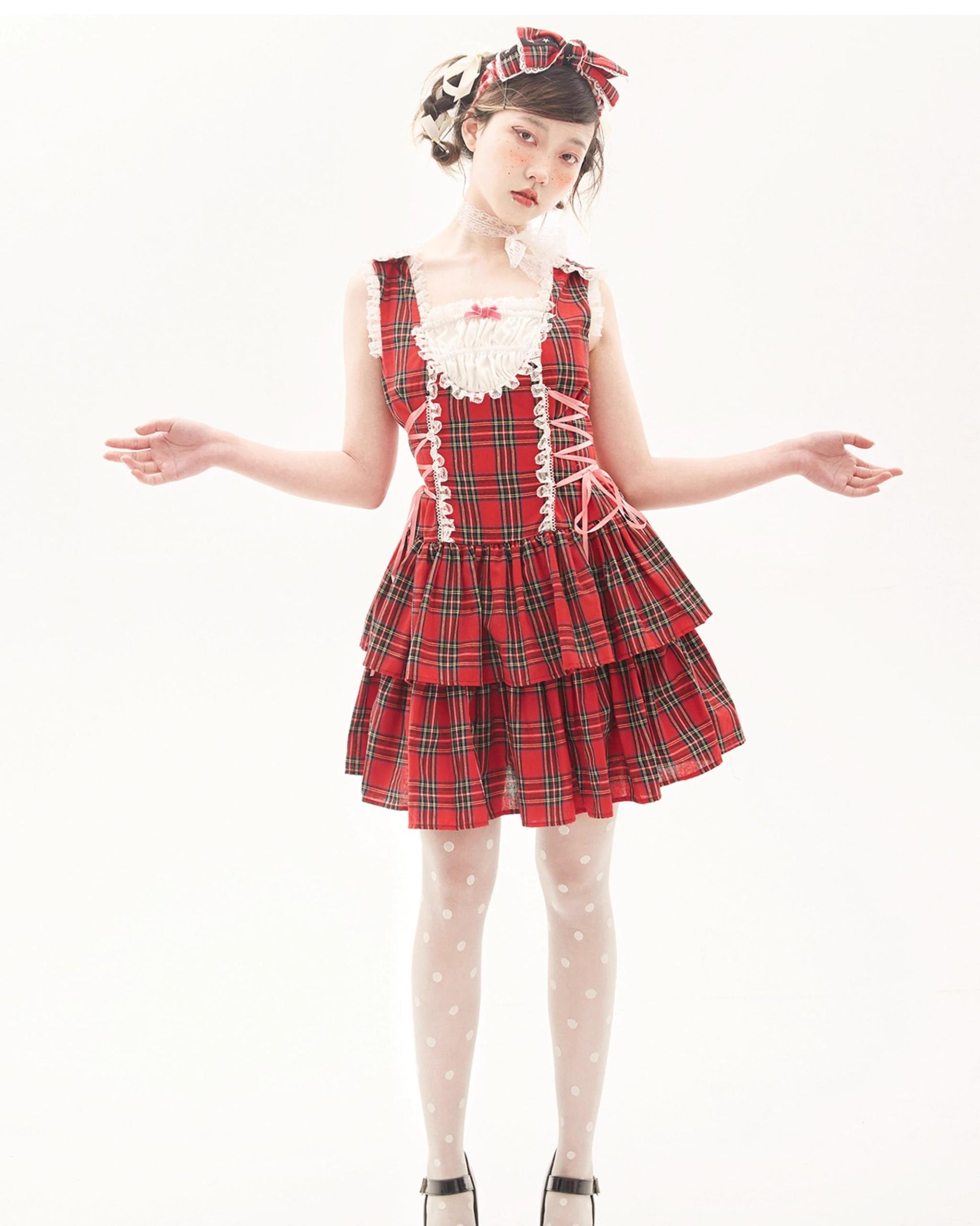 Lolita Dress Retro Red Plaid Dress Cool Girl Dress 36162:543470