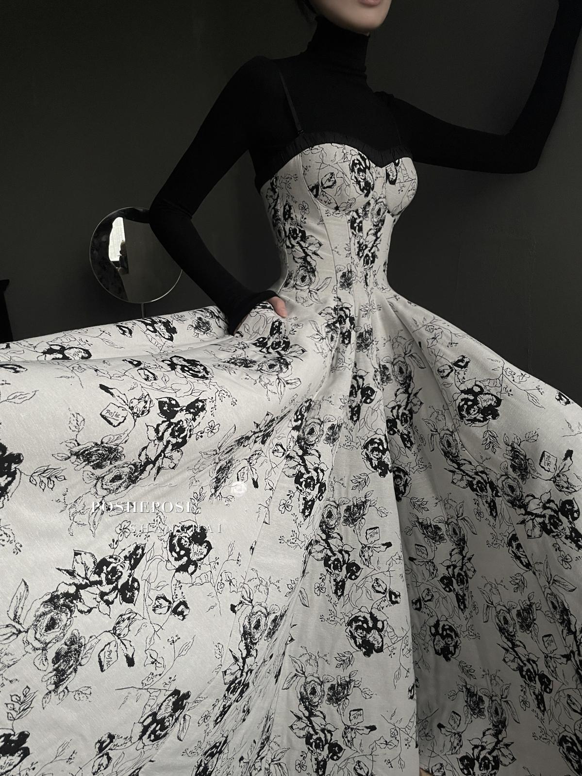 Elegant Corset Dress Strapless Brocade Satin Dress Sun-protection 36390:548822