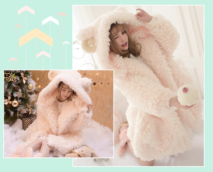 Kawaii Winter Coat Sheep Horn Hooded Coat Plush Coat 41060:685450