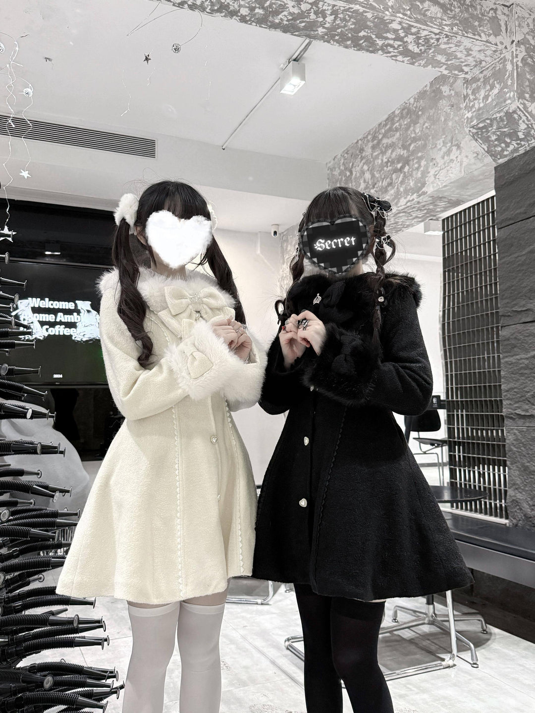 Jirai Kei Wool Blend Winter Coat, Quilted Lining 44567:813966